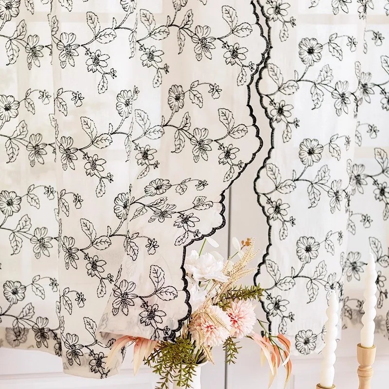 French Retro Lace Gauze Curtai - Home Fragrance French 评论和价格