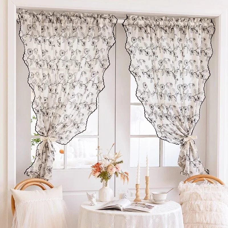 French Retro Lace Gauze Curtai - Home Fragrance French 评论和价格