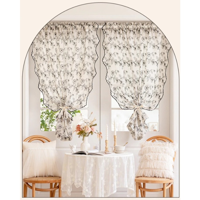 French Retro Lace Gauze Curtai - Home Fragrance French 评论和价格