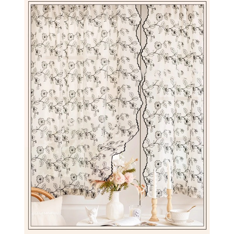 French Retro Lace Gauze Curtai - Home Fragrance French 评论和价格